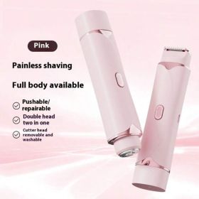Electric Bikini Trimmer For Women, 2 In 1 Dual Head Painless Shaver, USB Rechargeable Gentle Hair Remover For Pubic Area, Face, Underarms & Legs (Option: Pink)