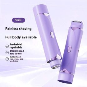 Electric Bikini Trimmer For Women, 2 In 1 Dual Head Painless Shaver, USB Rechargeable Gentle Hair Remover For Pubic Area, Face, Underarms & Legs (Option: Purple)
