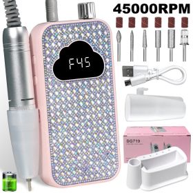 Professional Rechargeable Nail Drill Machine - 45000RPM Glitter Portable Cordless Nail Drill, Electric Nail File Kits With Bits & Base Easy Use E (Option: Pink)