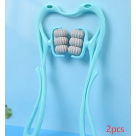 Multifunctional Manual Six-wheel Neck Massager Massage Relieve Roller Massage Tool (Color: Blue 2PCS)