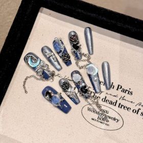 Non-mainstream Style Hot Girl Yihe Hand-worn Nail Heavy Industry Blue (Option: 2201 Super Long Ladder-Extra Small XS)