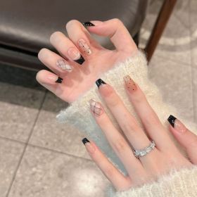 French Black Edge Classic Style Handmade Wearable Manicure (Option: Extra Small XS-2545 Short Ladder)